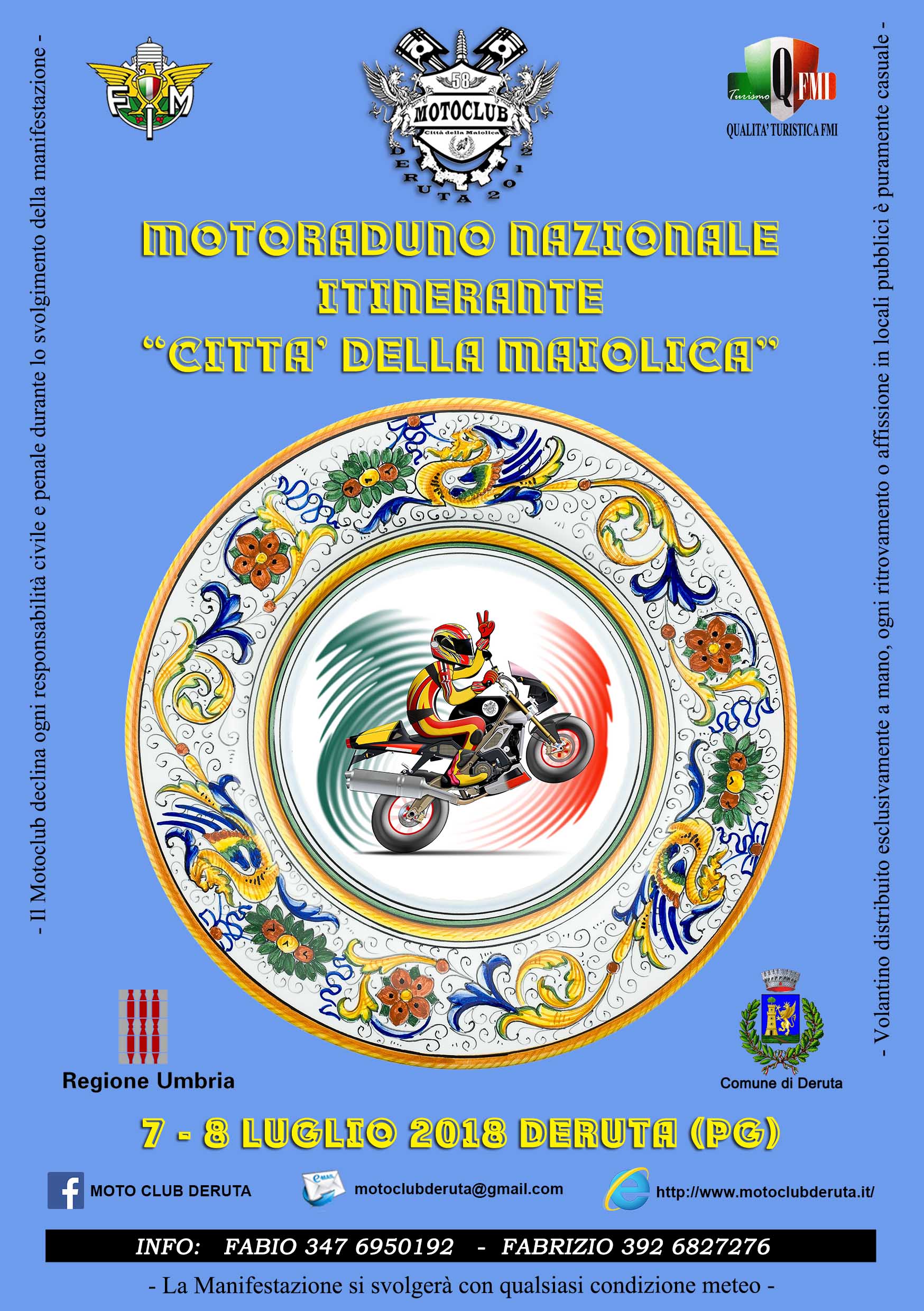 7-8 Luglio Motoraduno Nazionale Itinerante Città della Maiolica